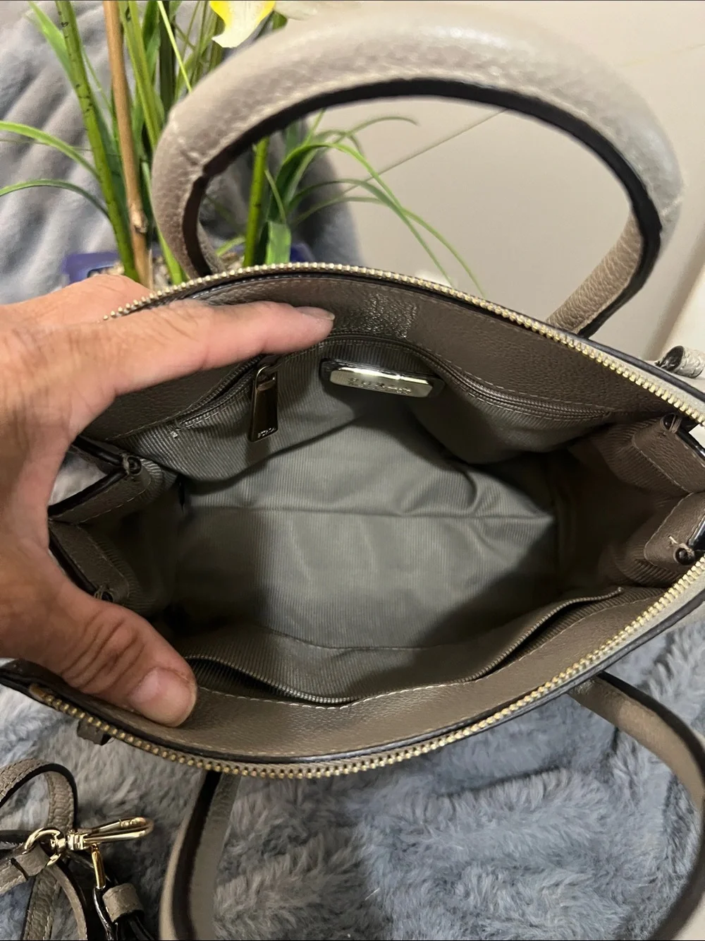 Furla Pin S Light Gray Leather Top-Handle Satchel retail $385 NWOT - Picture 6 of 9